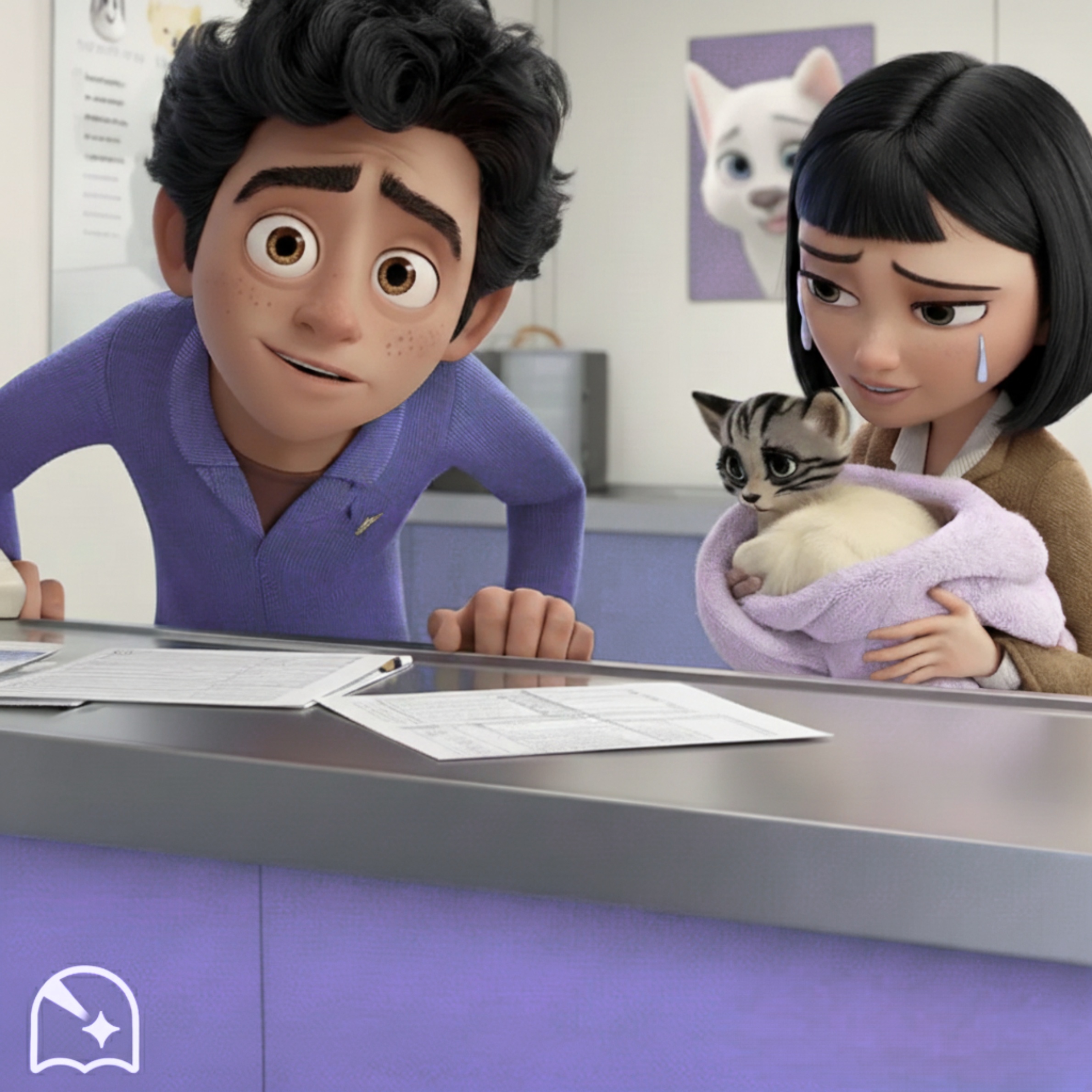 Custom animated film example featuring couple and pet